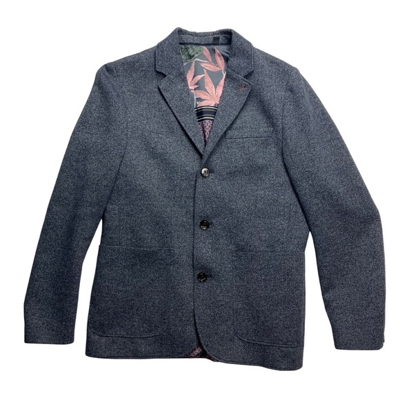 Ted Baker London Mens Herringbone Blazer Jacket Blue Gray Size 4
